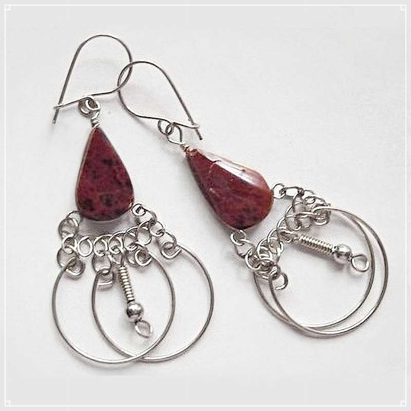 Handmade in Peru- Natural Mahogany Obsidian Gemstone Peruvian Alpaca Silver Earrings