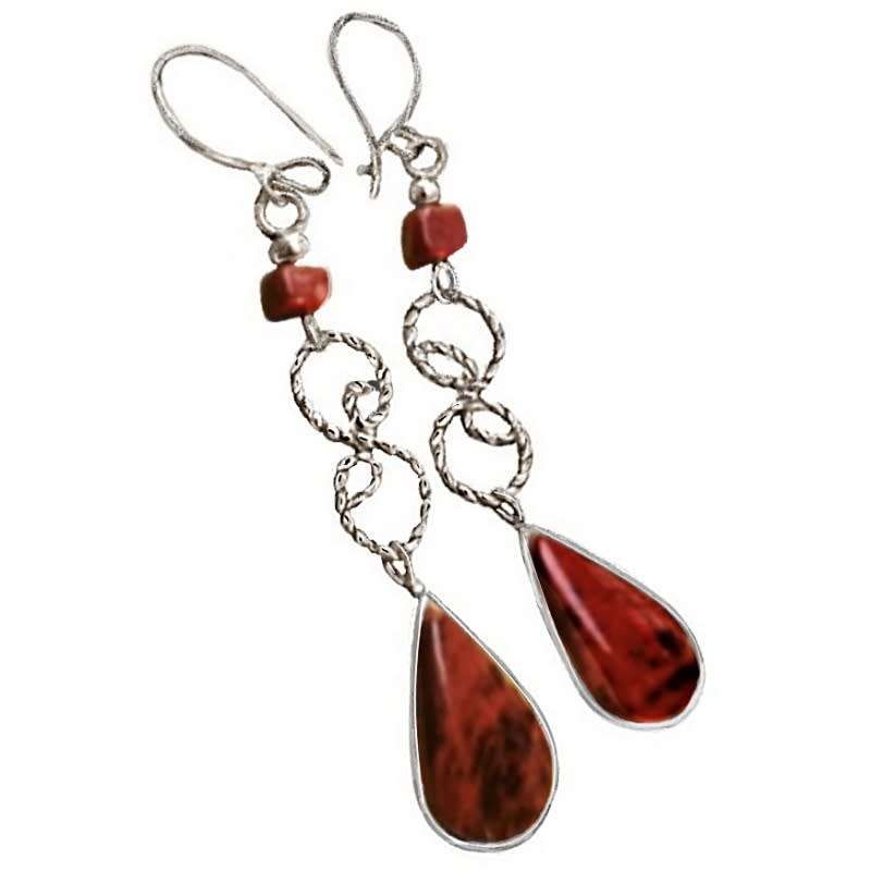 Natural Mahogany Obsidian Gemstone set with Peruvian Alpaca Silver Earrings
