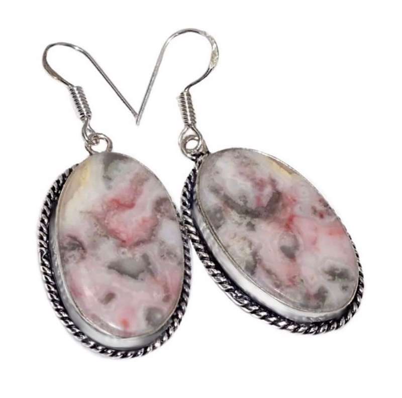 Natural Crazy Lace Agate Oval Gemstone set in .925 Sterling Silver Plated Handamde Earrings