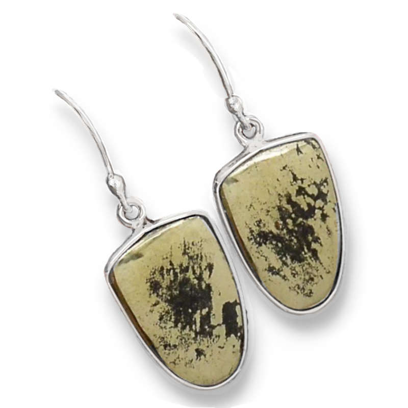 Natural Peruvian Pyrite in Magnetite Gemstone set in Solid .925 Sterling Silver Earrings