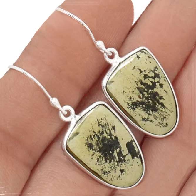 Natural Peruvian Pyrite in Magnetite Gemstone set in Solid .925 Sterling Silver Earrings