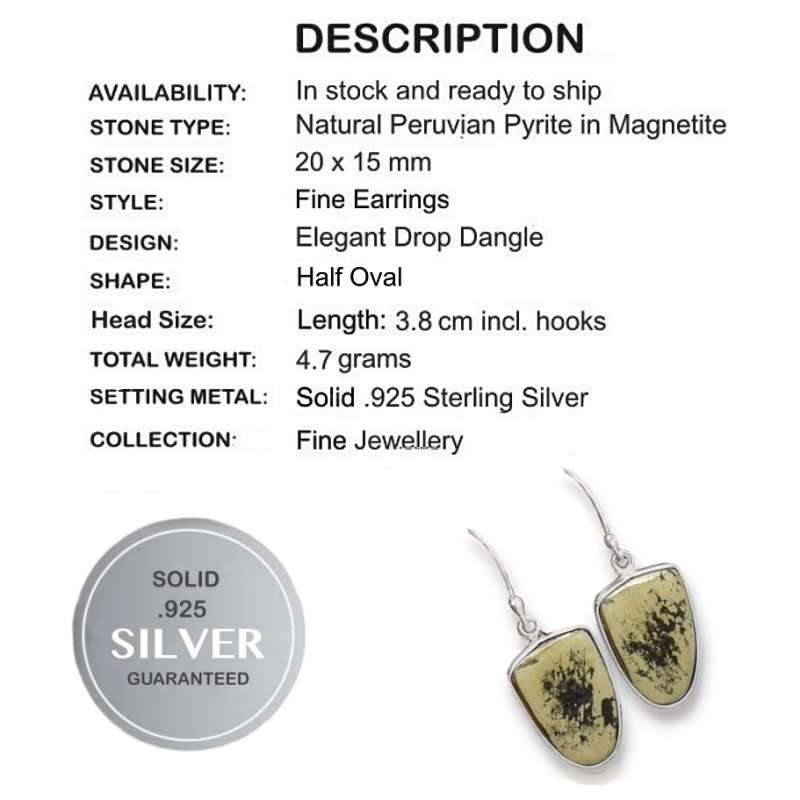Natural Peruvian Pyrite in Magnetite Gemstone set in Solid .925 Sterling Silver Earrings