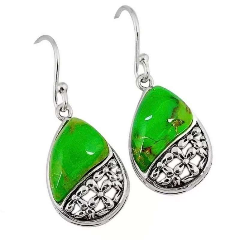 6.17 Cts Copper Arizona Green Turquoise Gemstones set in Solid .925 Sterling Silver Dainty Earrings