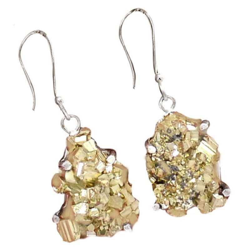 Natural Peruvian Pyrite Rough Nugget set in Solid .925 Sterling Silver Earrings