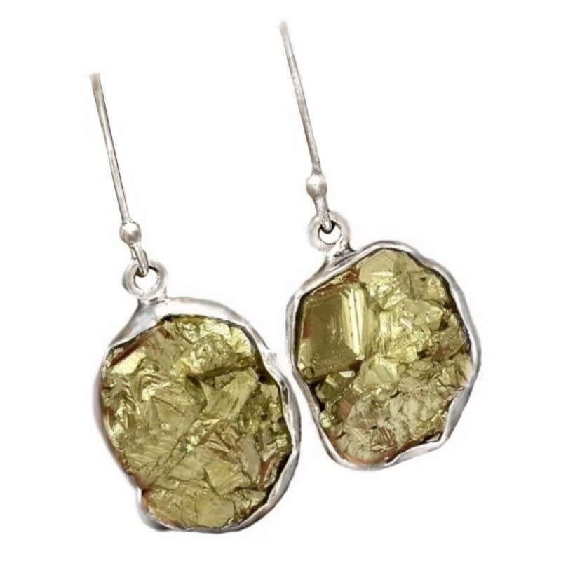 Natural Peruvian Pyrite Cluster, Black Tourmaline Rough Solid .925 Sterling Silver Pendant