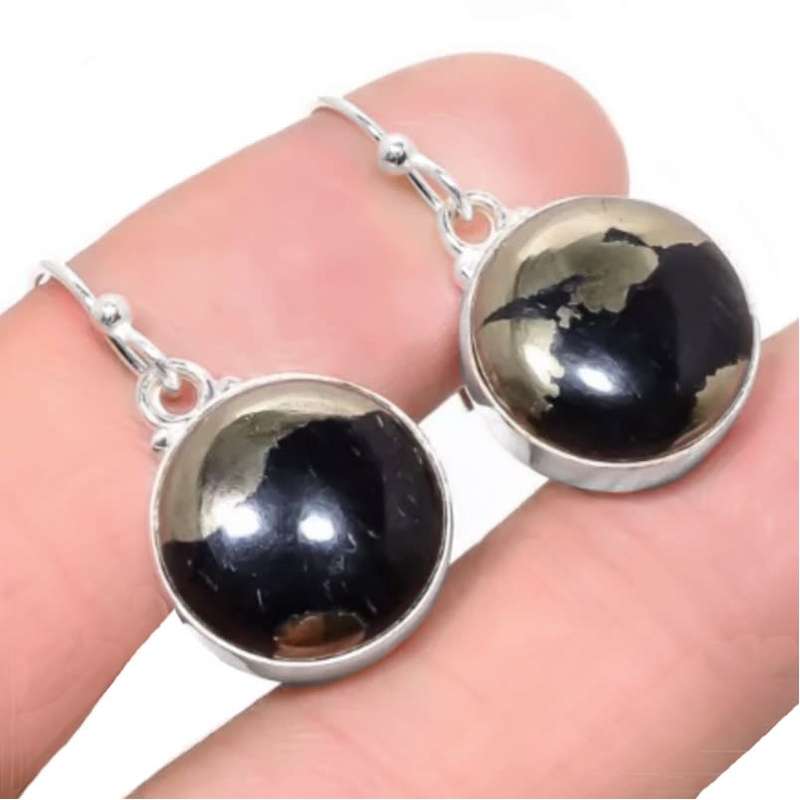 Dainty Peruvian Natural Golden Pyrite in Magnetite set in Solid .925 Sterling Silver Earrings