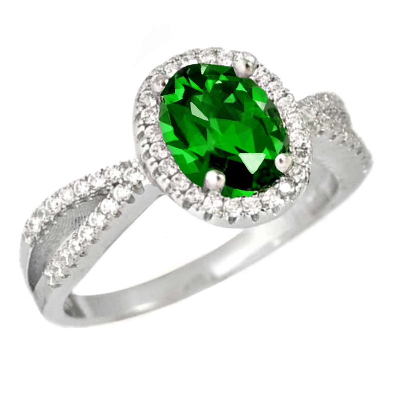 3.88 cts Beautiful Russian Nano Emerald , White Topaz in Solid .925 Sterling Silver Size 7 or O