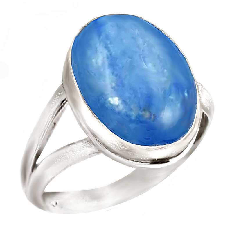 5.77 cts Natural Kyanite Oval Gemstone set in Solid .925 Sterling Silver Ring Size US 6.5 / N