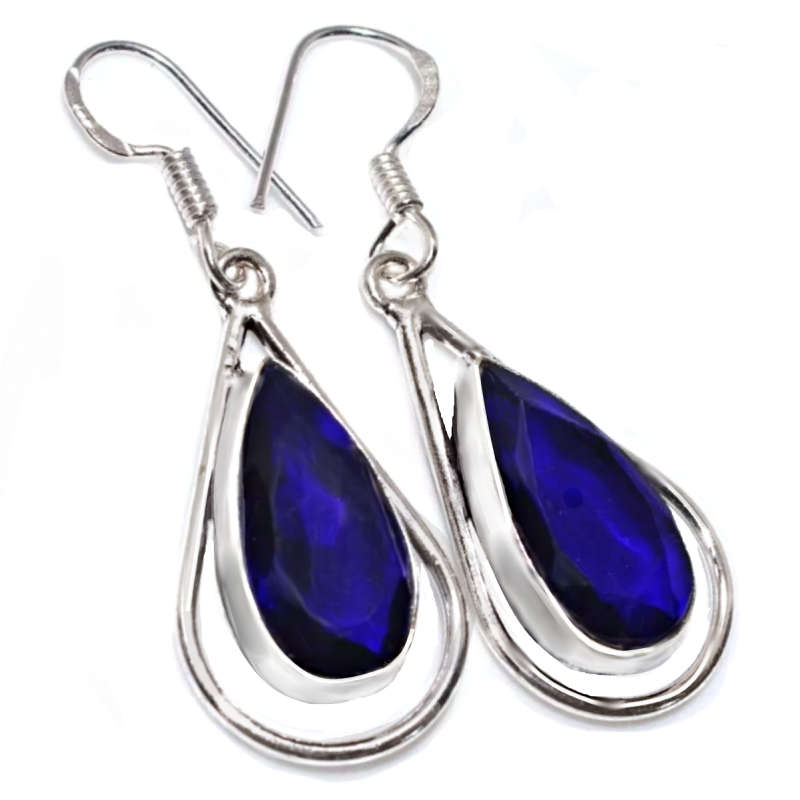 Pretty Sapphire Blue Quartz Pears set in 925 Sterling Silver Plated Drop Dangle Earrings
