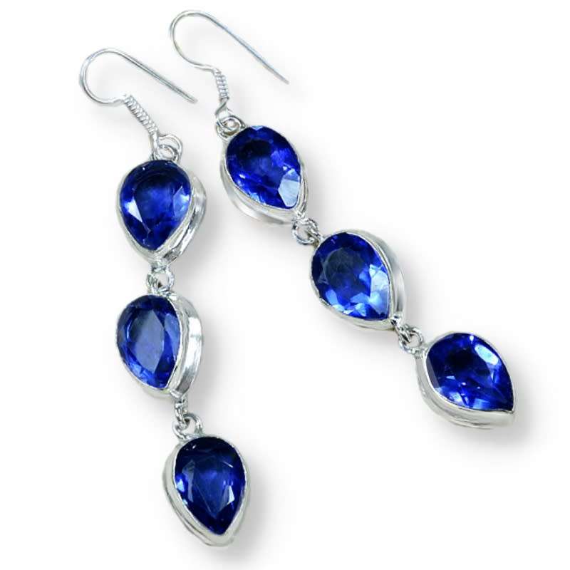 Stunning Pear Shape Sapphire Blue Quartz set in 925 Sterling Silver Plated X Long Earrings