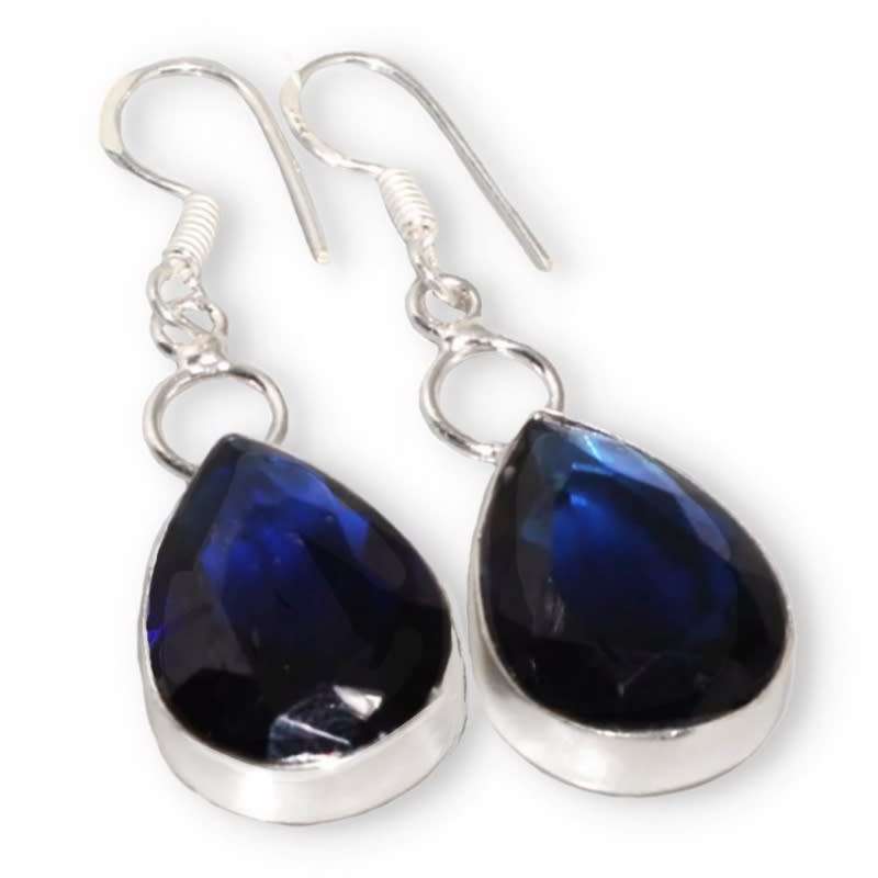 Faceted Blue Quartz  Pear Shape set in 925 Sterling Silver Handmade Earrings