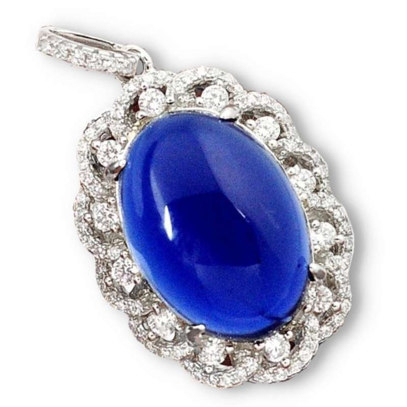 11.9 cts Sapphire Quartz, White Topaz Solid .925 Sterling Silver Pendant
