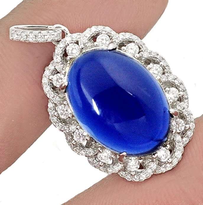 11.9 cts Sapphire Quartz, White Topaz Solid .925 Sterling Silver Pendant