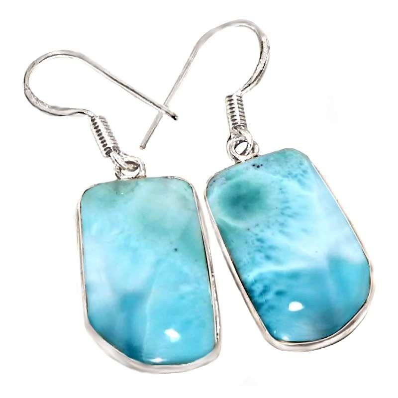 Handmade Natural Caribbean Larimar Gemstone set in .925 Sterling Silver Drop Dangle Earrings