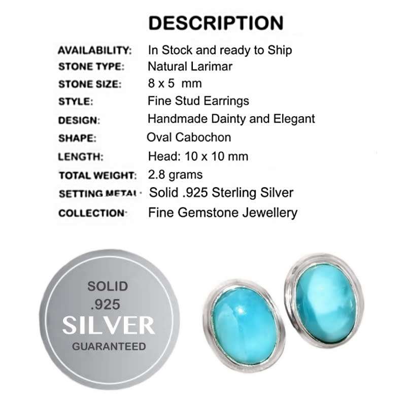 Rare and Highly Sought After Natural Caribbean Larimar Gemstone .925 Sterling Silver Earrings