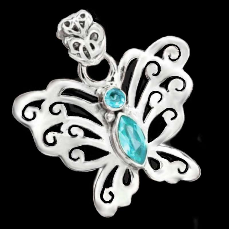 Dainty Natural Blue Topaz Solid 925 Sterling Silver Butterfly Pendant