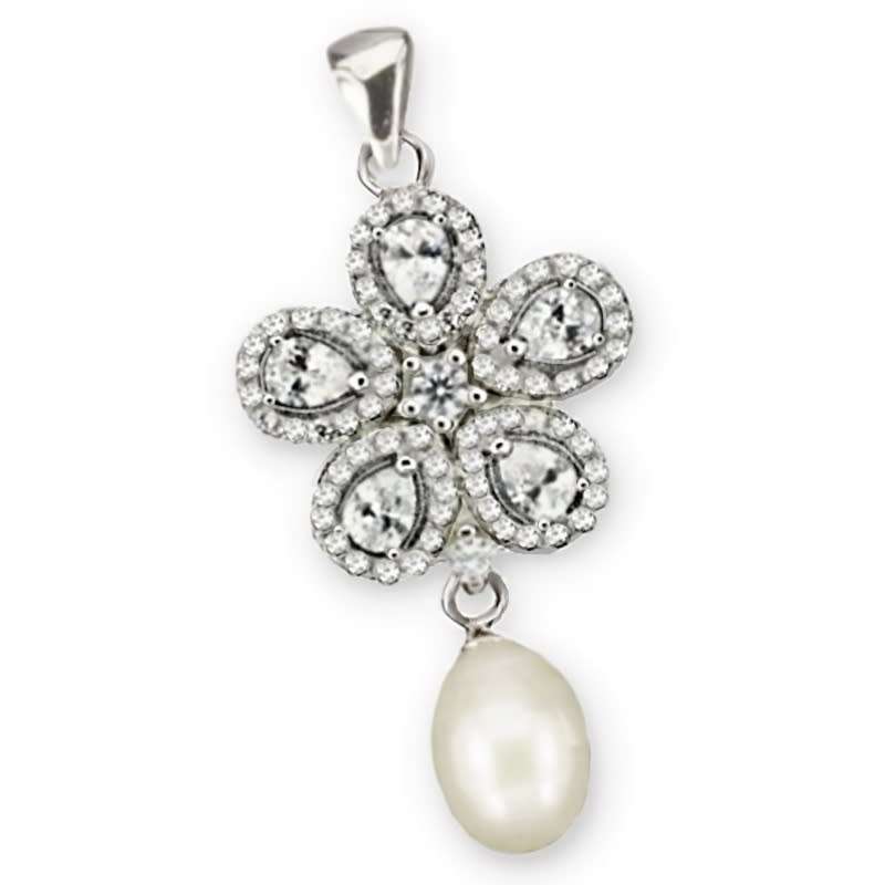 20.33 cts Natural White Pearl And AAA White CZ set in Solid .925  Sterling Silver 14K W/Gold Pendant