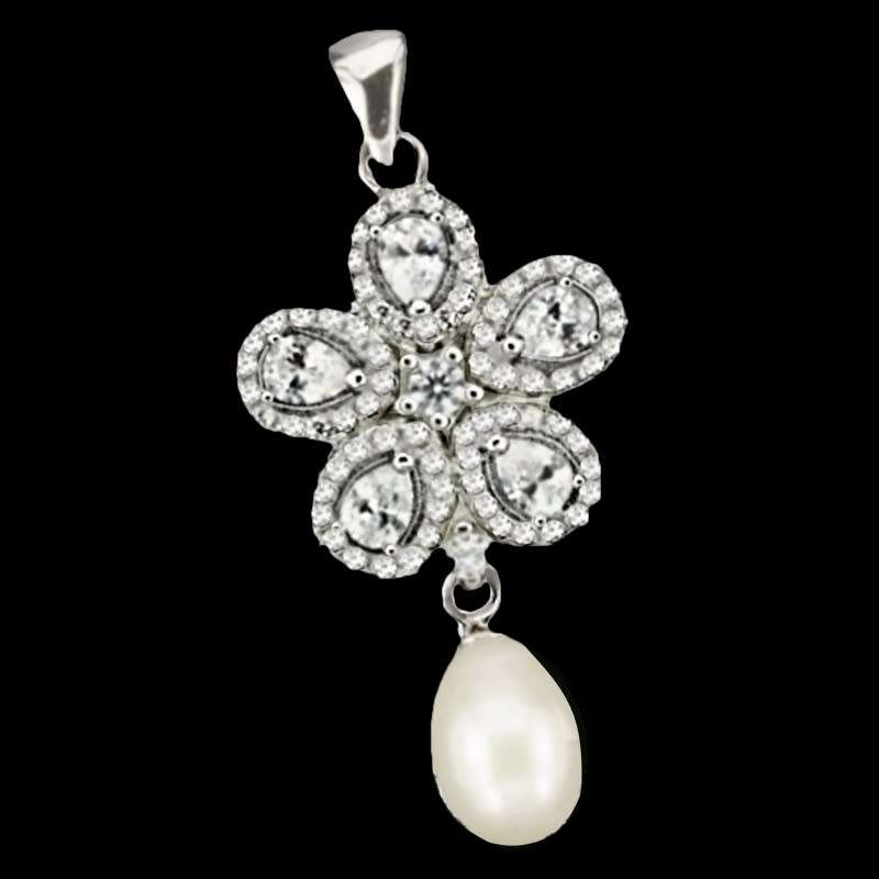 20.33 cts Natural White Pearl And AAA White CZ set in Solid .925  Sterling Silver 14K W/Gold Pendant