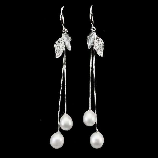 Creamy White Freshwater Pearl, White Cubic Zirc in Solid .925 Sterling Silver 14K W/Gold Earrings