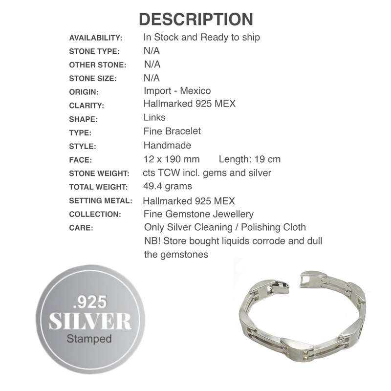 Handmade Masculine Links Hallmarked MEX .925 Sterling Silver Bracelet for Men