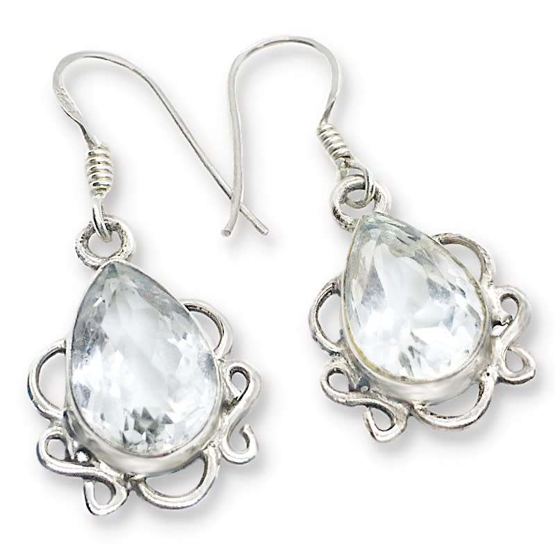 Indonesian Bali Java Natural Clear Quartz set in Solid .925 Sterling Silver Plated Handmade Earrings