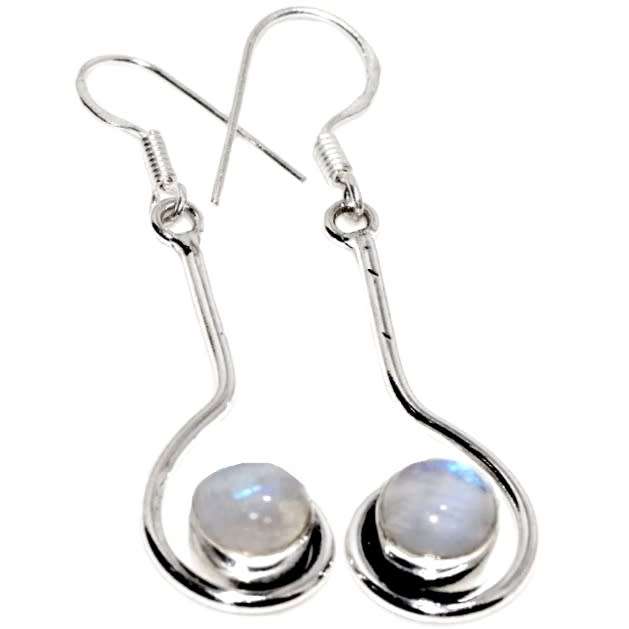 Natural Rainbow Moonstone Gemstone set in .925 Sterling Silver Plated Trendy Earrings