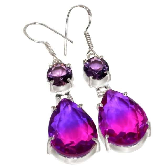 Bi-Colour Tourmaline Mixed Shapes set in .925 Sterling Silver Plated  Handmade Elegant Pendant