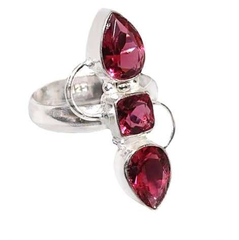 Pretty Ruby Pink Quartz, 925 Sterling Silver Plated Handmade Ring Size Us 8.5 / UK Q 1/2