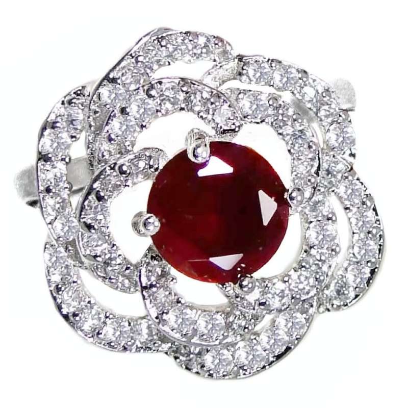 Handmade Ruby Quartz, White Topaz set in 925 Sterling Silver Plated Ring Size US 7 or O