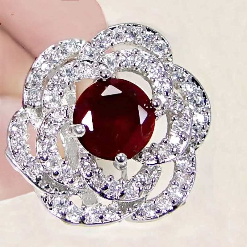 Handmade Ruby Quartz, White Topaz set in 925 Sterling Silver Plated Ring Size US 7 or O