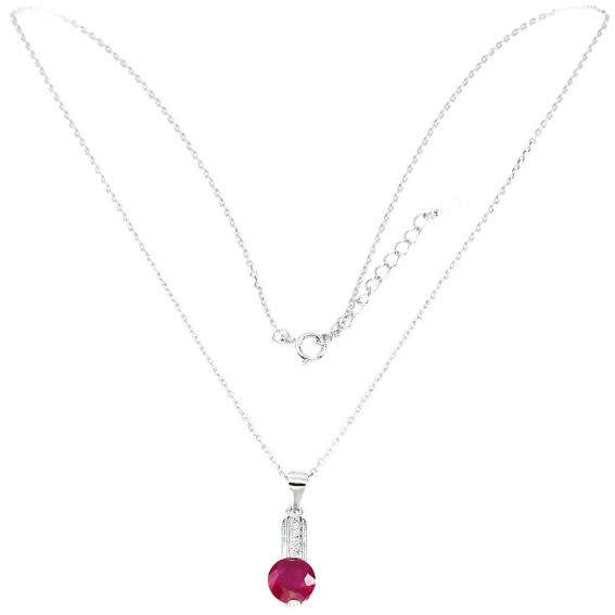 Dainty Natural Ruby & AAA White Cubic Zirconia  .925 Solid Sterling Silver  14K White Gold Necklace