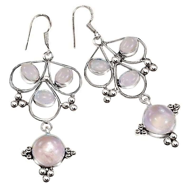 Indonesian - Bali Natural Rose Quartz Gemstone set in .925 Sterling Silver Plated Handmade Earrings