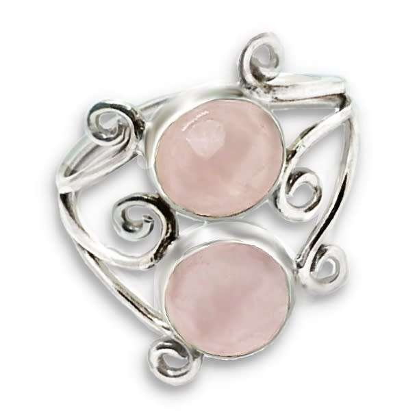 indonesian- Bali Natural Rose Quartz Gemstone Solid .925 Sterling Silver Ring Size 7 / O