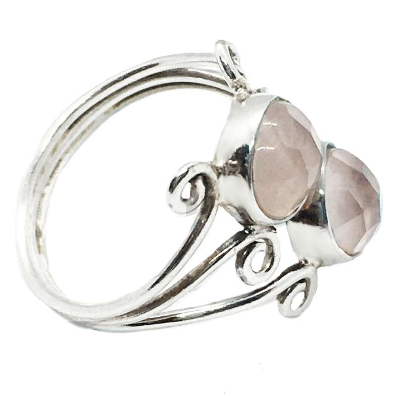 indonesian- Bali Natural Rose Quartz Gemstone Solid .925 Sterling Silver Ring Size 7 / O