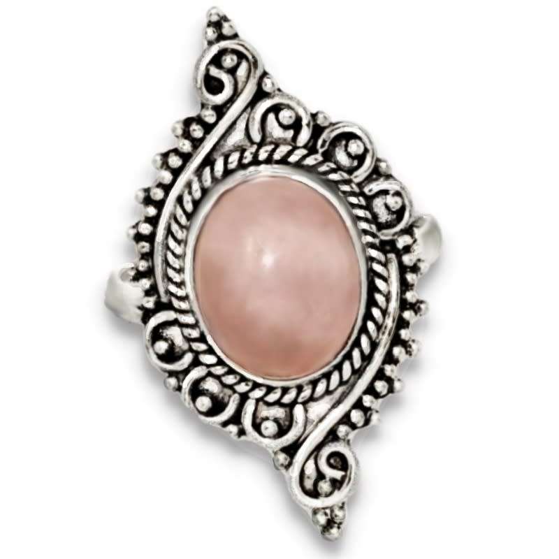 Natural Rose Quartz Gemstone Solid.925 Sterling Silver Ring Size US 6 or M - Resizable