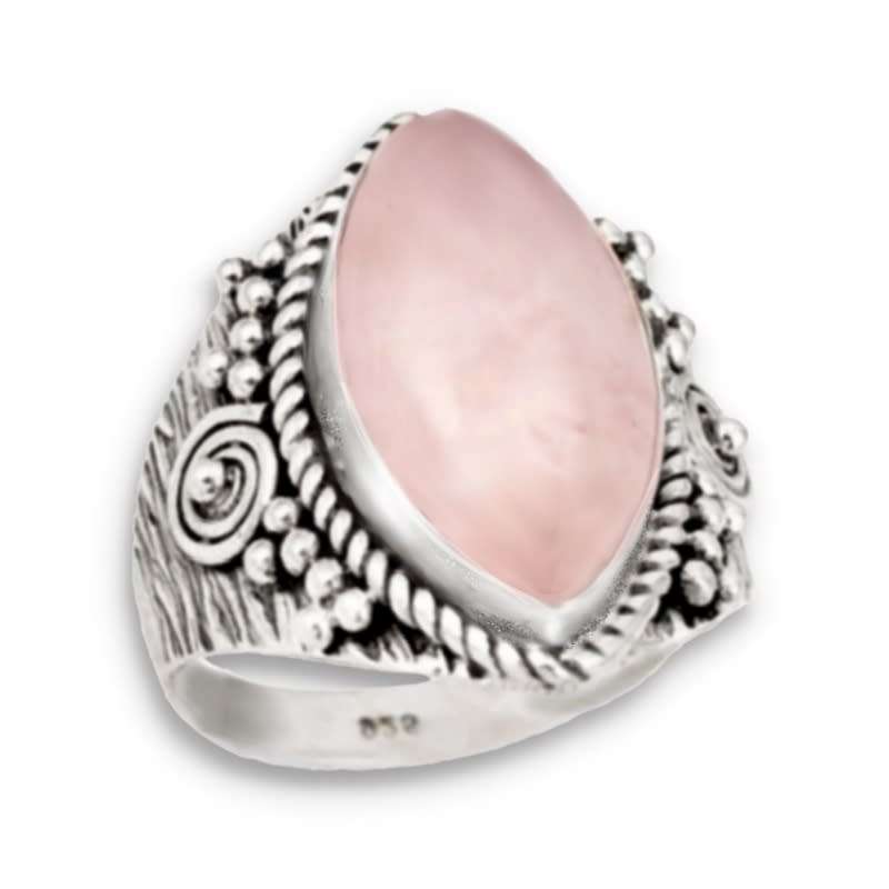 8.77 cts Rose Quartz Marquise Gemstone set in Solid .925 Sterling Silver Ring Size US 7 / O