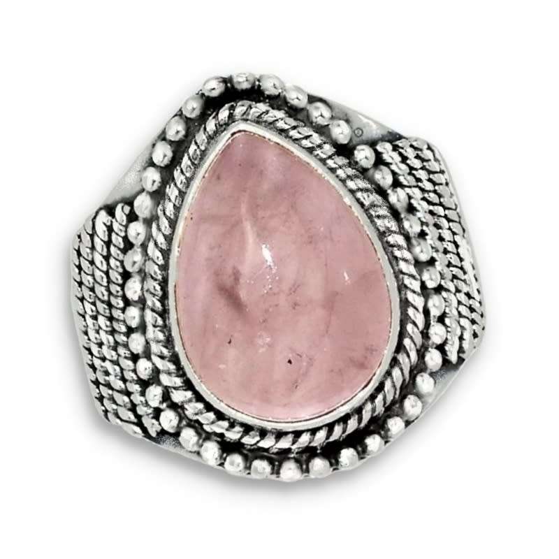 Natural Rose Quartz Pear Shape Gemstone in Solid .925 Sterling Silver Ring Size 9 or R1/2