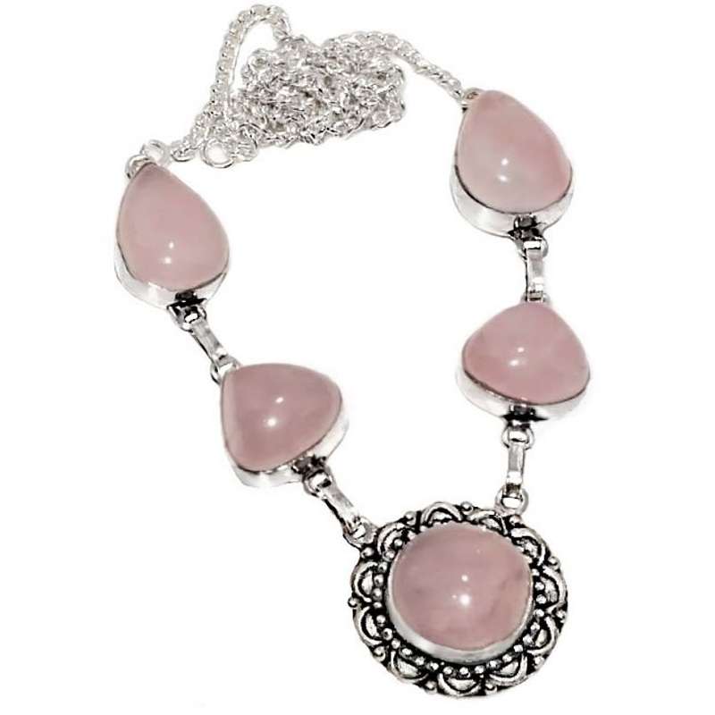 Dainty Natural Feminine Pink Rose Quartz set in .925 Sterling Silver Plated necklace