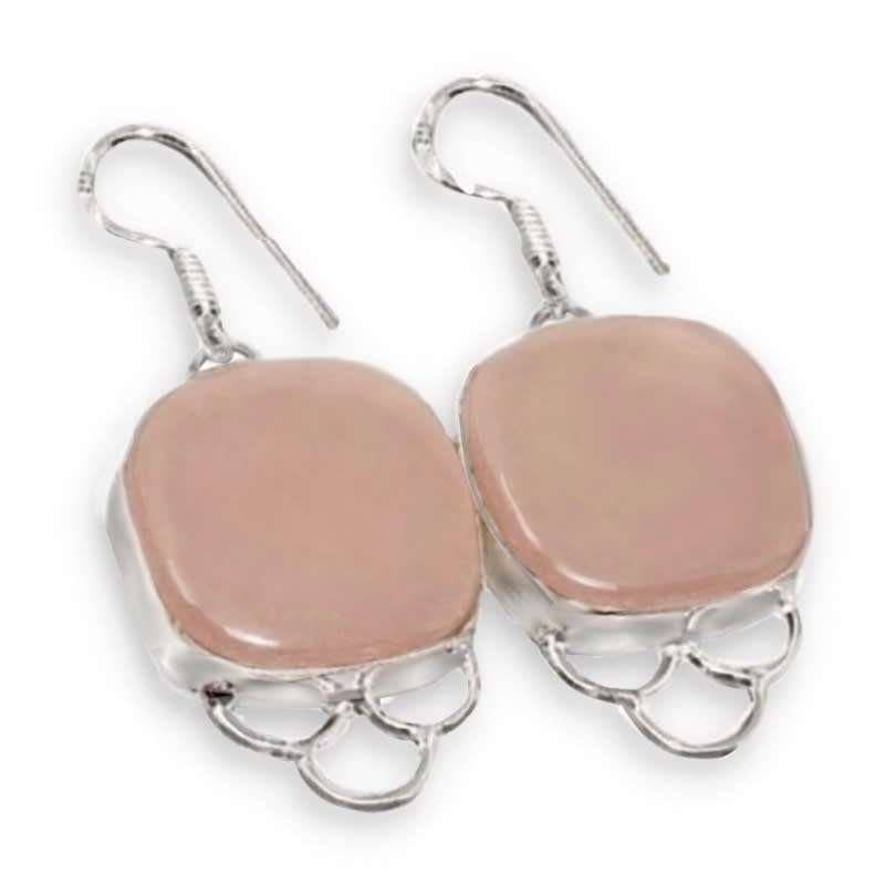 Handmade Rose Quartz Square Gemstones set in .925 Sterling Silver Plated Earrings