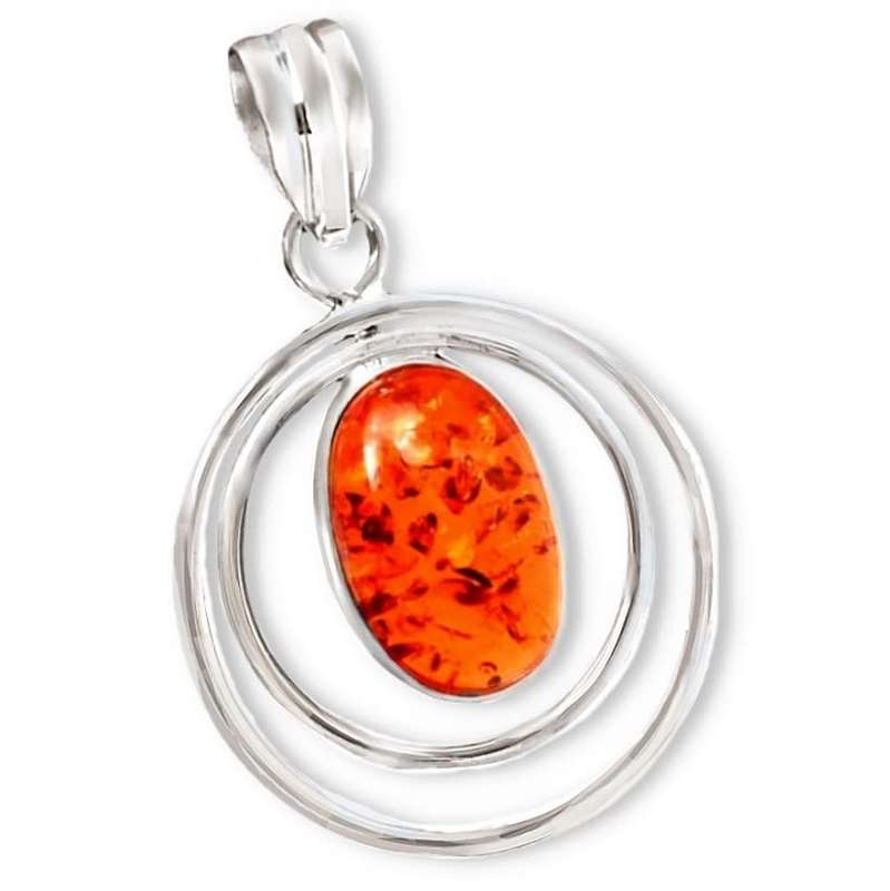 Handmade Modern Baltic Amber Oval set in Solid .925 Sterling Silver Pendant