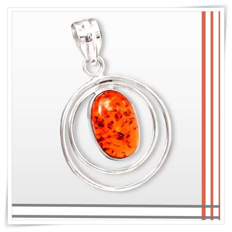 Handmade Modern Baltic Amber Oval set in Solid .925 Sterling Silver Pendant