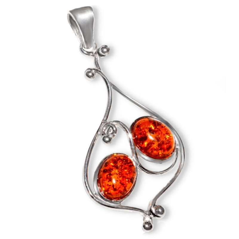 Handmade Genuine Baltic Amber Set In Solid .925 Sterling Silver Pendant