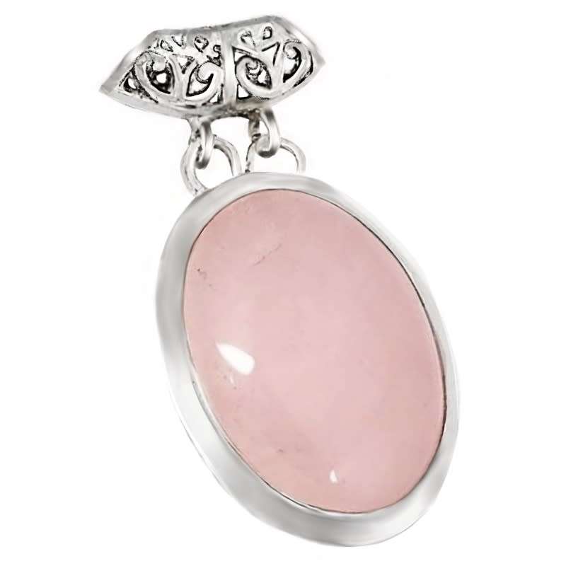 25.96 cts Natural Rose Quartz Oval Gemstone set in Solid .925 Sterling Silver Pendant
