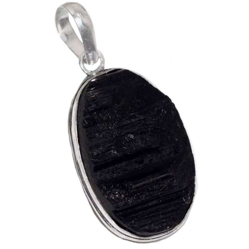 Natural Black Tourmaline Rough Rectangle Gemstone set in .925 Sterling Silver Plated Earrings