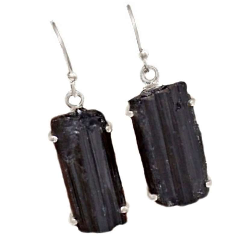 Natural Black Tourmaline Rough and Black Onyx Gemstone Solid .925 Sterling Silver Pendant