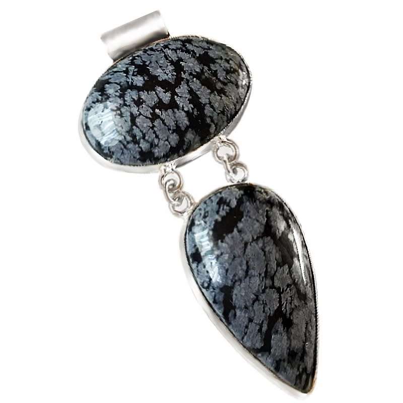 Natural Snowflake Obsidian Mixed Shapes set in .925 Sterling Silver Plated Handmade Pendant