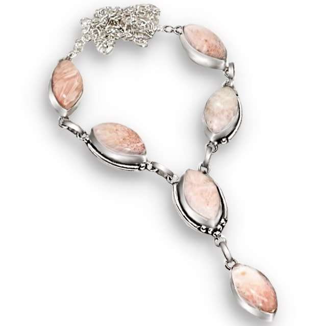 Iceland - Natural Scolecite Crystal Gemstone set .925 Sterling Silver Plated Handmade Necklace