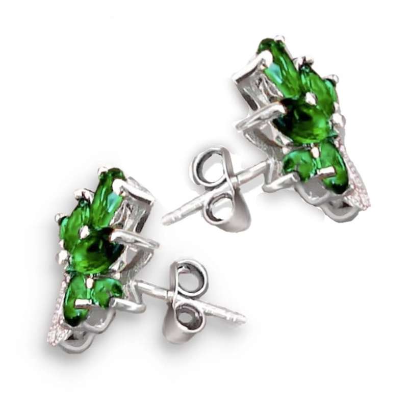 Dainty Russian Nano Emerald, White Topaz set in Solid .925 Sterling Silver Stud Earrings