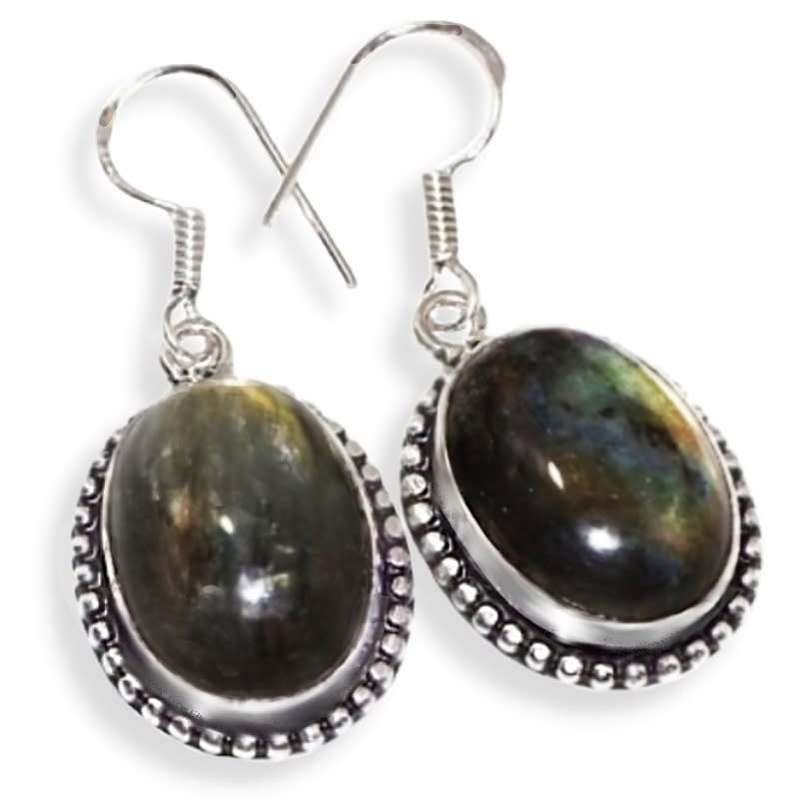 Natural Oval Fiery Labradorite Gemstone set in. 925 Sterling Silver Plated Handmade Earrings