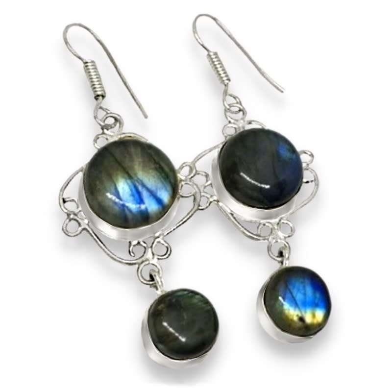 Natural Handmade Blue Fire Labradorite set in .925 Sterling Silver Plated Handmade Earrings